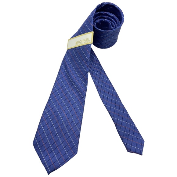 🆕MICHAEL KORS Blue Tartan Silk DESIGNER Tie - Picture 1 of 4
